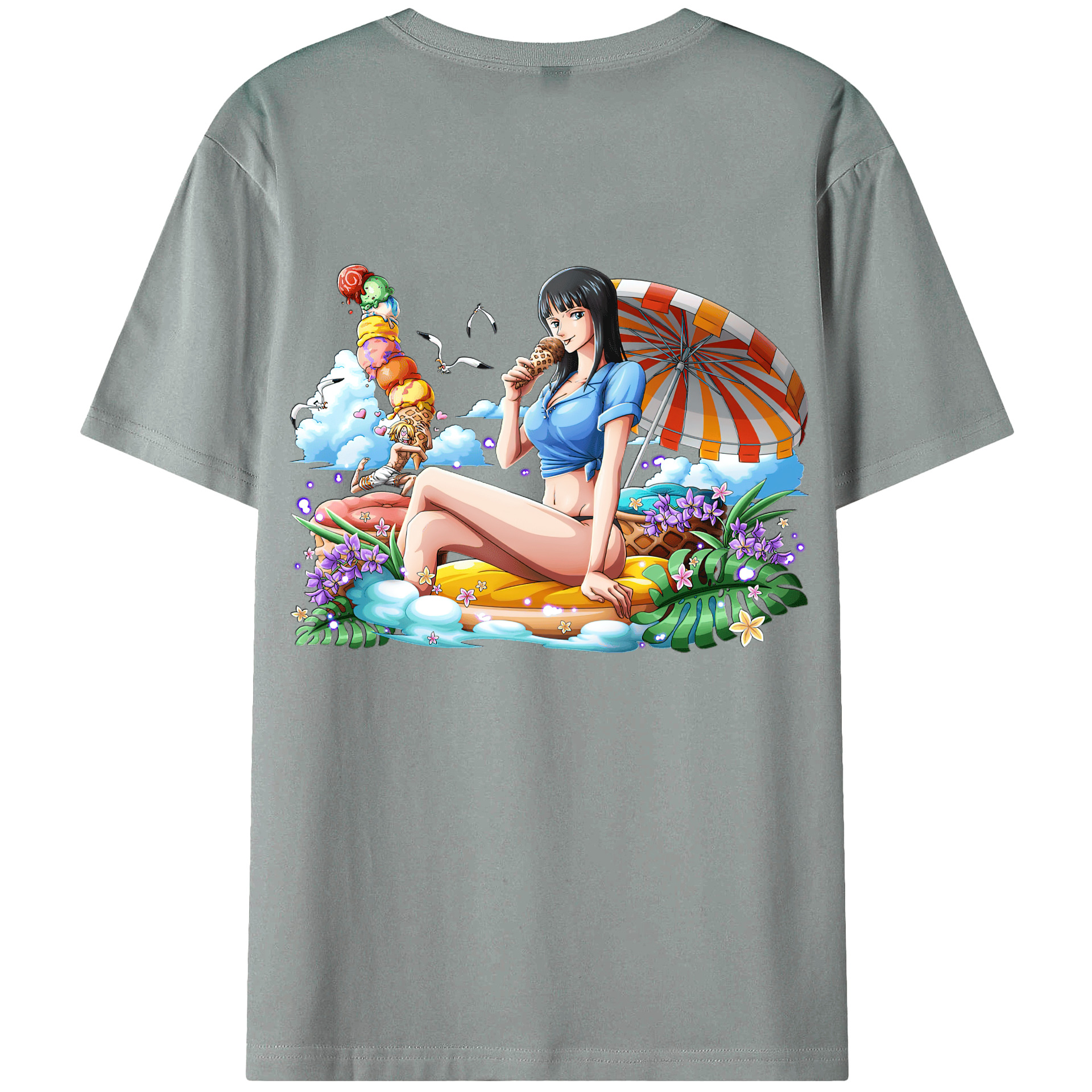 ワンピース ニコ・ロビン ONE PIECE Nico Robin 綿100％ メンズ半袖Tシャツ（バックプリント） 通気性